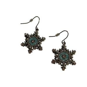 Snowflake Earrings Blue‎ Rhinestone Silver Tone Winter Holiday Dangle Jewelry